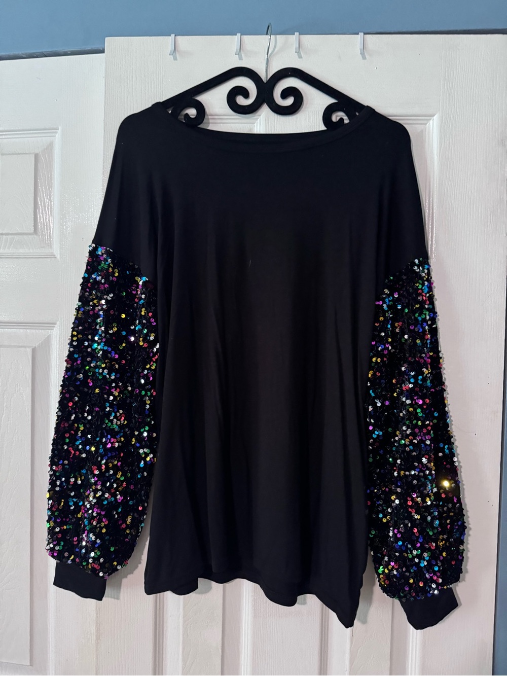 Black Sequin-Sleeve Women's Sweatshirt